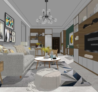 56室内家装 北欧风格客厅SU模型下载